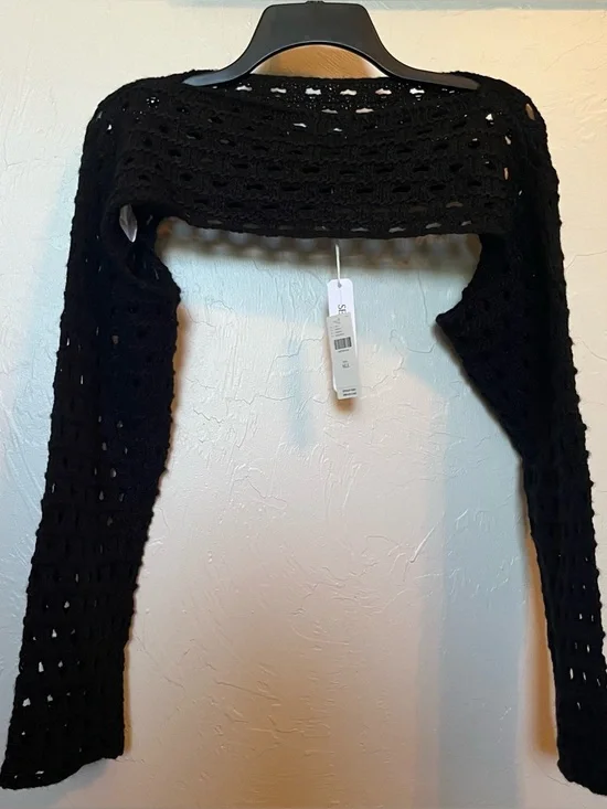 NWT ANTHROPOLOGIE Self-Contrast Open Weave Shrug in Black One Size Fits Most - Picture 7 of 9